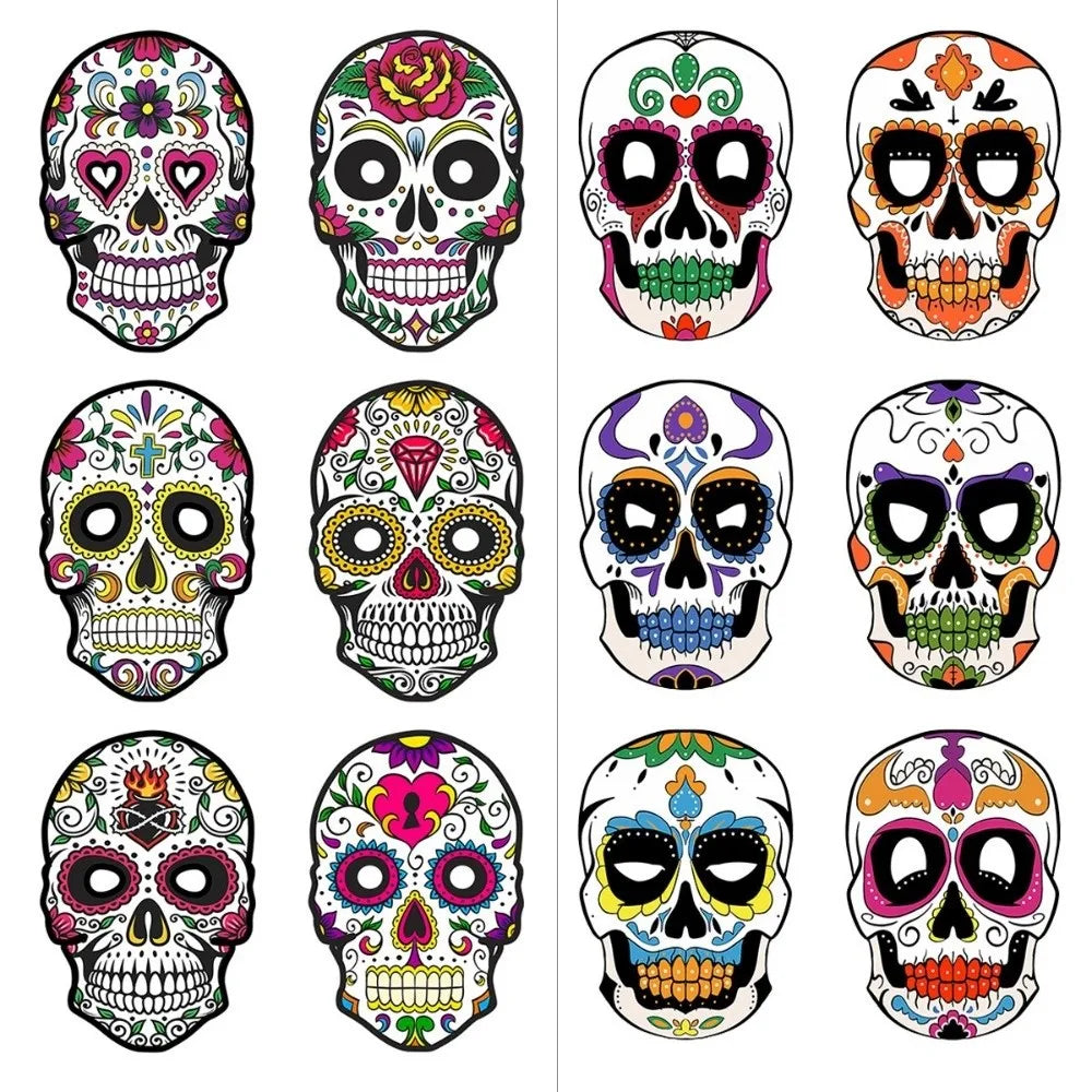 6Pcs Full Face Halloween Skull Masks – Colorful Mexican Style Halloween Costume Mask Nixie