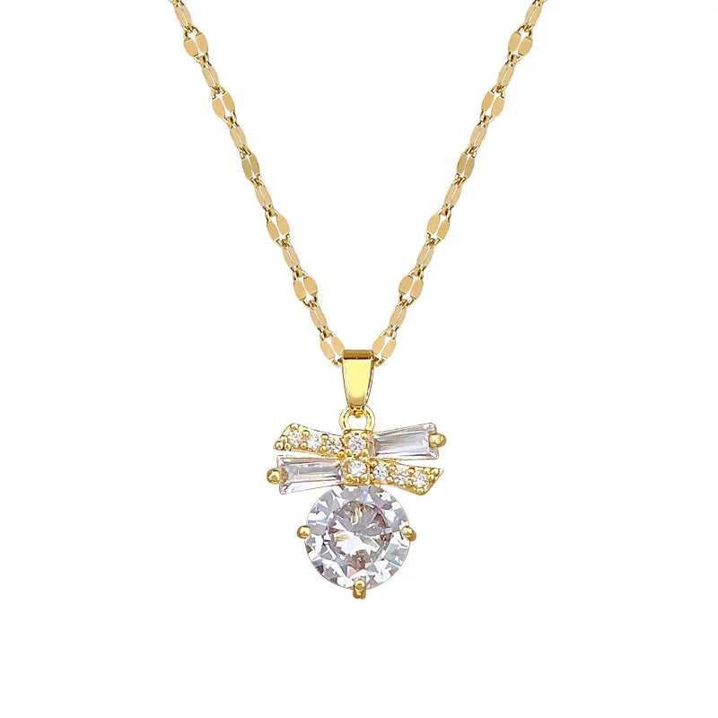 Geometric Bowknot Pendant Necklace – Gold Copper & Steel Pendant Necklace Nixie