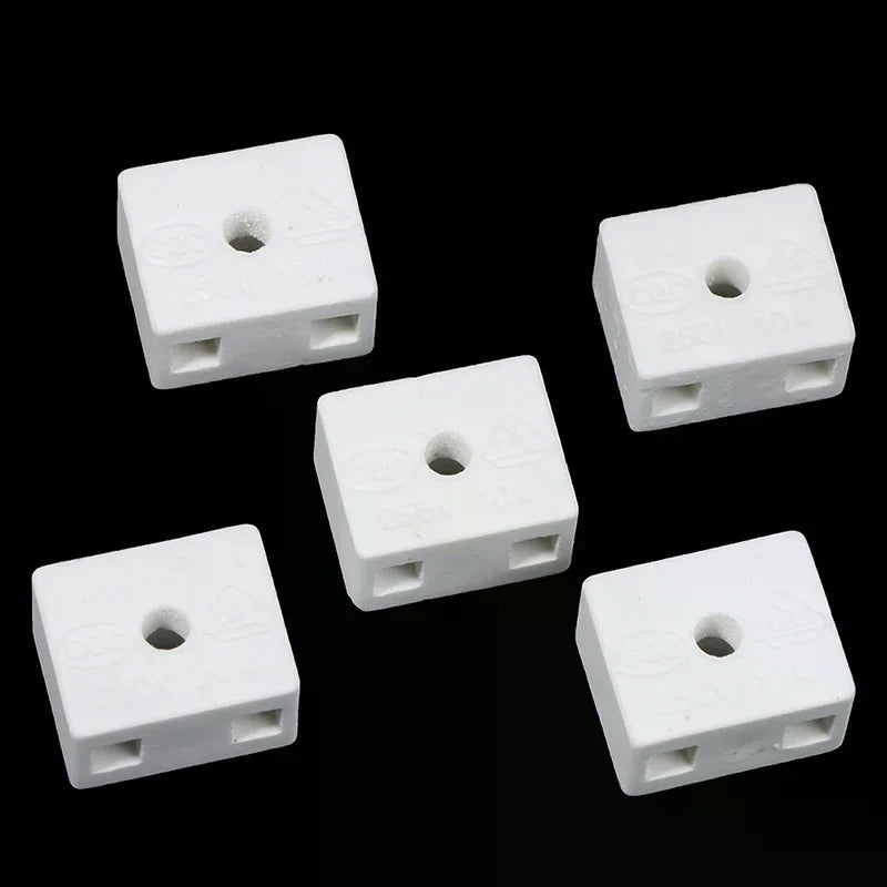 5Pcs Ceramic Wiring Terminal Block 2-Position 5-Hole 425°C Porcelain