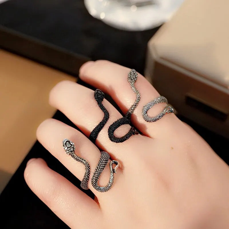 3pc Hip Hop Snake Ring Set – Unisex Gun Black Zinc Alloy Fashion Ring Set Nixie