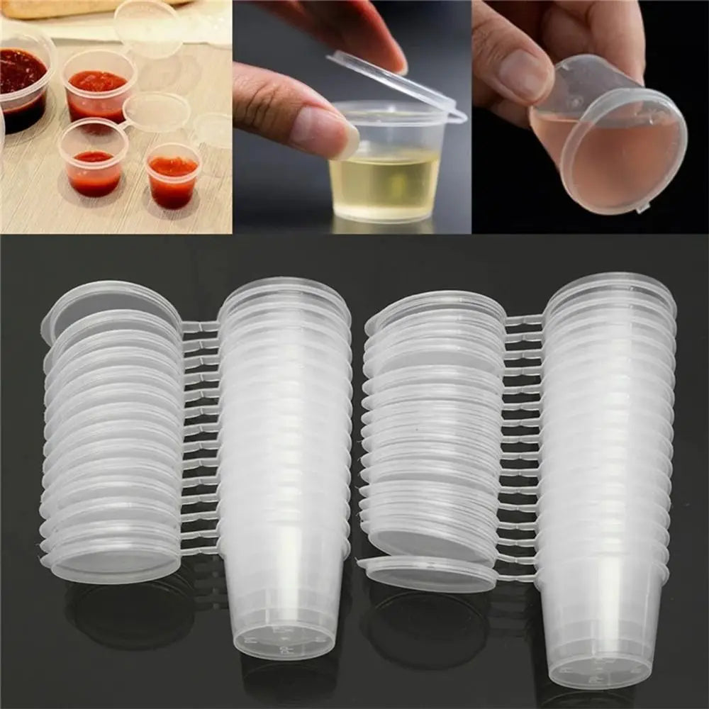 50pcs Leak-Proof Sauce Cups with Hinged Lids | Clear Containers