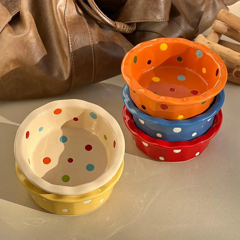 Ceramic Breakfast Bowl Polka Dot Lace – Yogurt & Cereal Bowl Ceramic Dining Bowl Nixie
