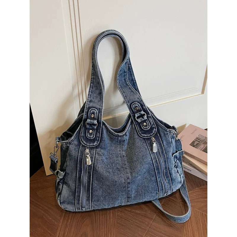 Nixie Women's Denim Tote Bag – Large Capacity Shoulder Bag Denim Tote Bag Nixie