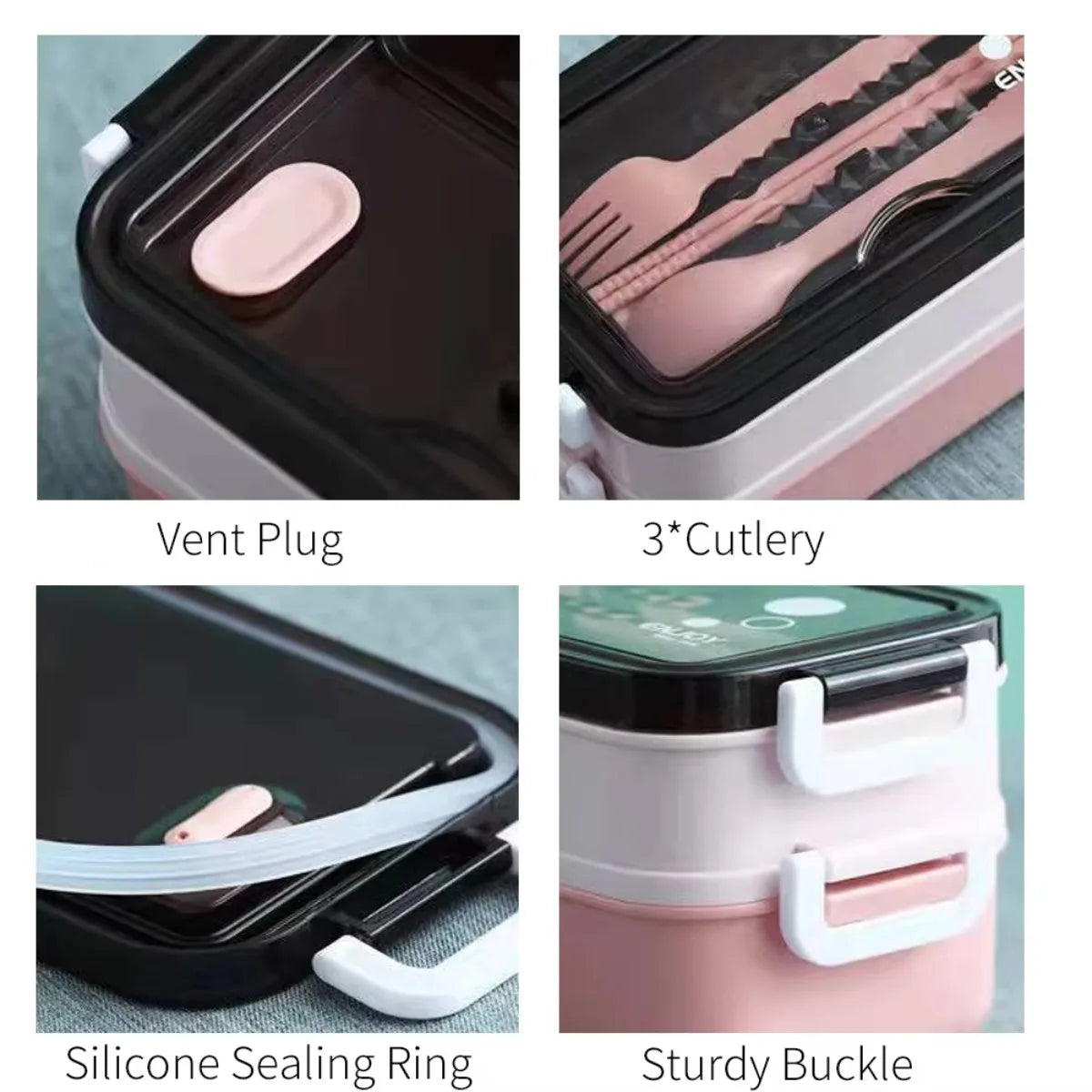 1000ml Double Layer Microwave Lunch Box BPA Free + Cutlery