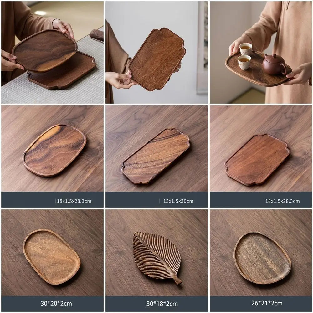 Walnut Wood Leaf Tea Tray – Serving Platter for Snacks & Fruit