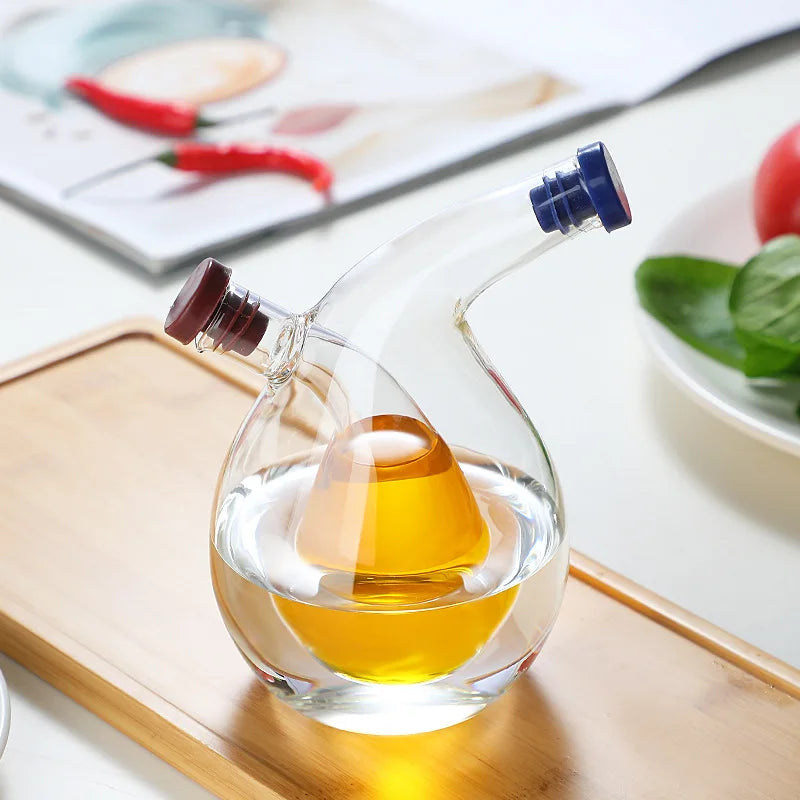 2-in-1 Double-Layer Glass Oil & Vinegar Seasoning Bottle Glass Condiment Bottle Nixie