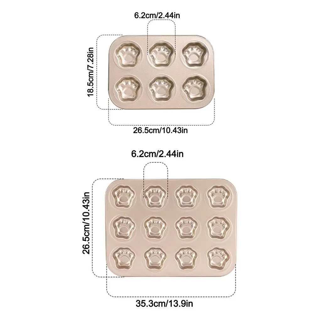 Cat Paw Non-Stick Cake Mold – 6/12 Cavity Carbon Steel Baking Tray Cake Baking Mold Nixie
