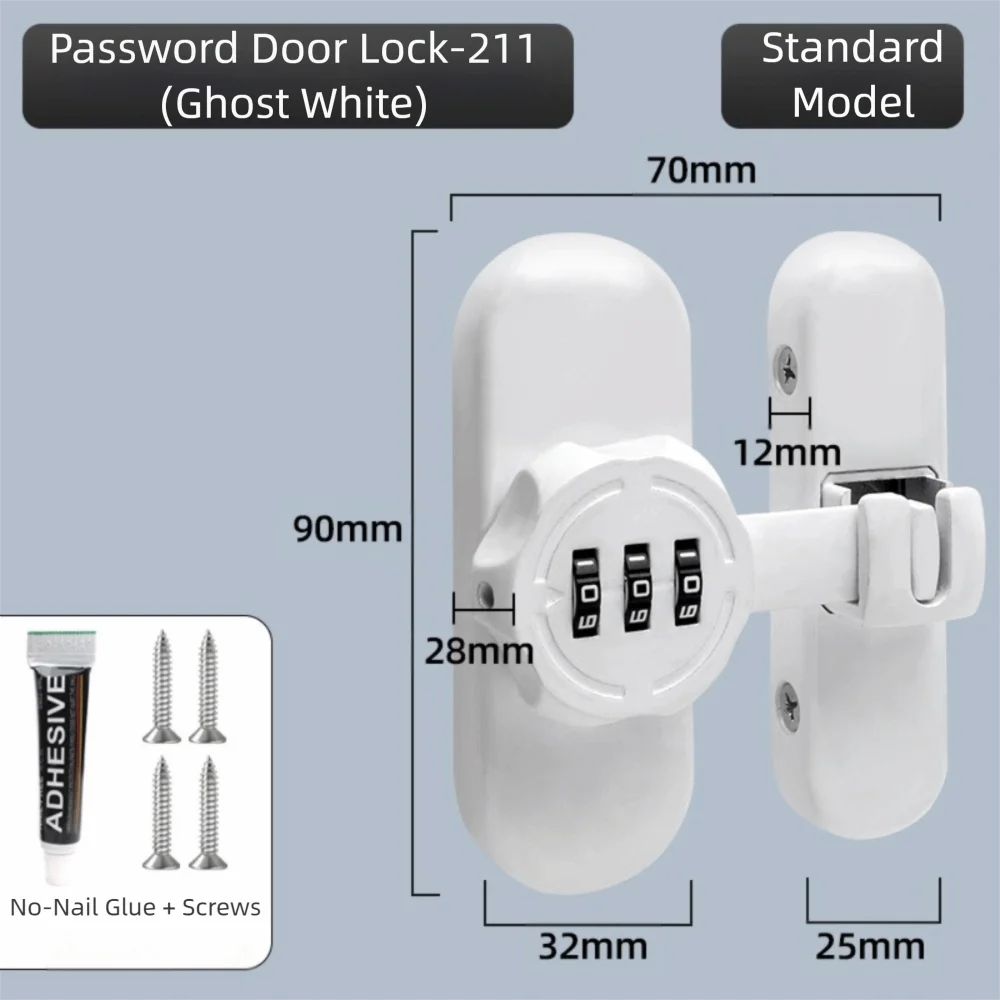 Zinc Alloy Mechanical Password Lock – 90/180° Sliding Door Bolt