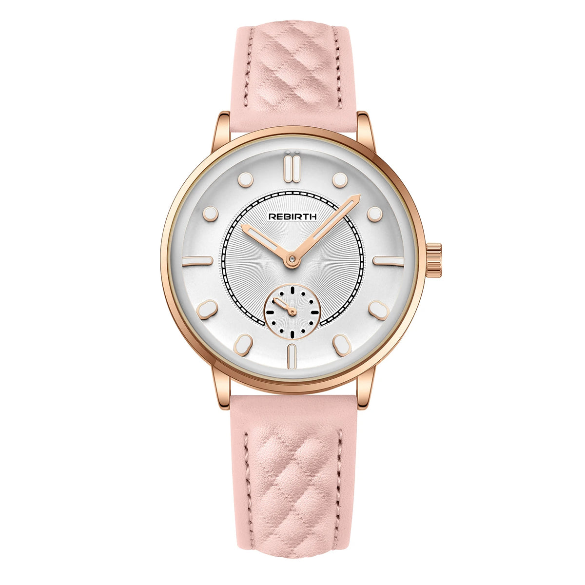REBIRTH Retro Quartz Wristwatch Leather Band | Minimalist Dial Quartz Wristwatch Nixie Pink