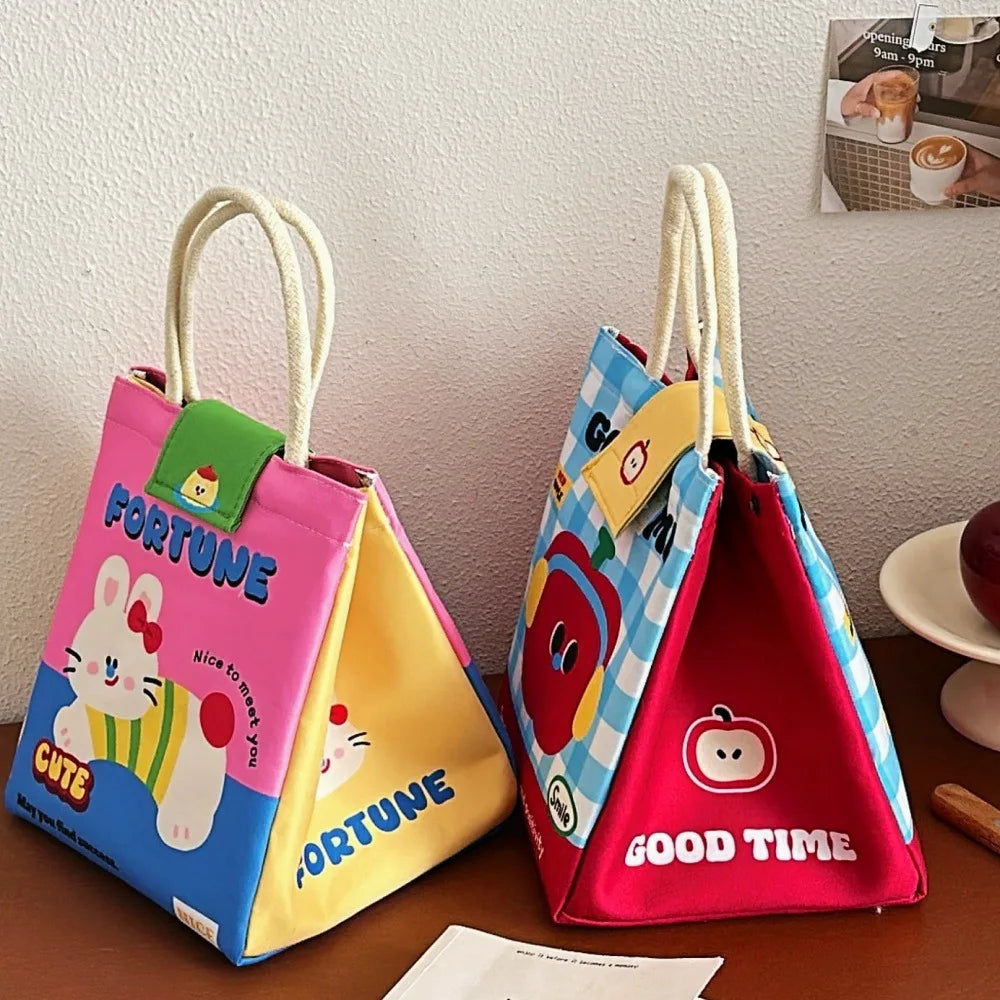 Nixie Cute Cartoon Insulated Lunch Bag – Large Canvas Bento Tote Insulated Lunch Tote Nixie