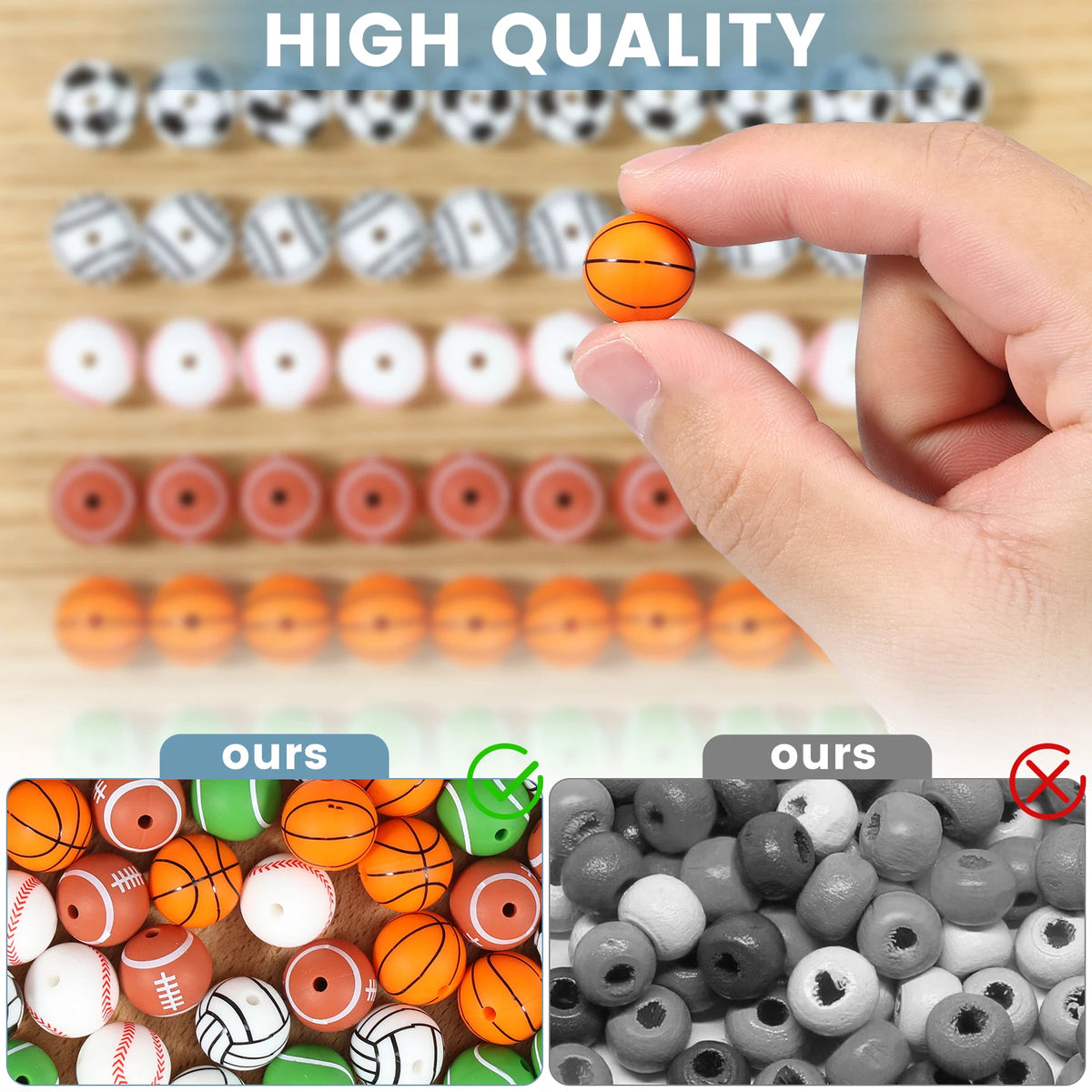 60Pcs Silicone Sports Ball Beads 15mm Bulk DIY Craft Set DIY Craft Beads Nixie