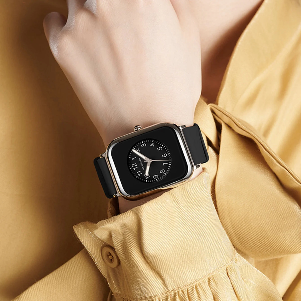 REBIRTH Retro Square Quartz Watch – Silicone Band, 3 Bar Quartz Wristwatch Nixie