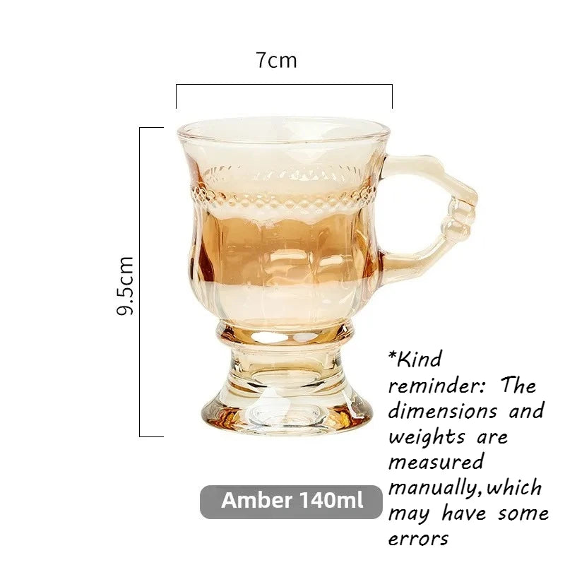 Retro European Glass Coffee Cup with Handle | Elegant Teacup Glass Coffee Cup Nixie