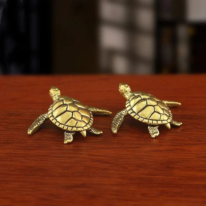 Mini Solid Brass Sea Turtle Figurine – Antique Hand-Carved Decor Brass Figurine Nixie
