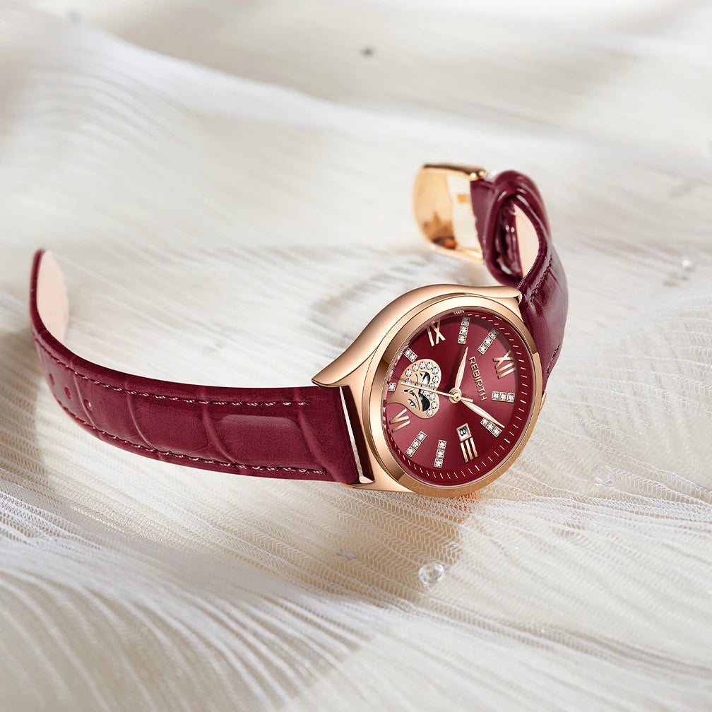 REBIRTH Women's Quartz Watch | Leather Band Roman Numeral
