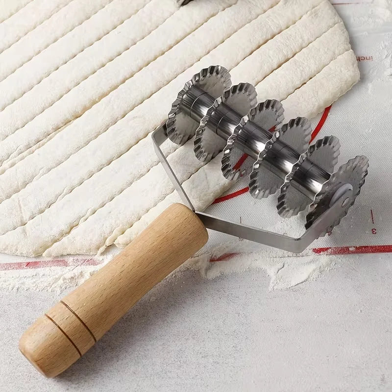 6-Wheel Stainless Steel Cookie & Noodle Cutter | Wood Handle Pastry Cutter Nixie