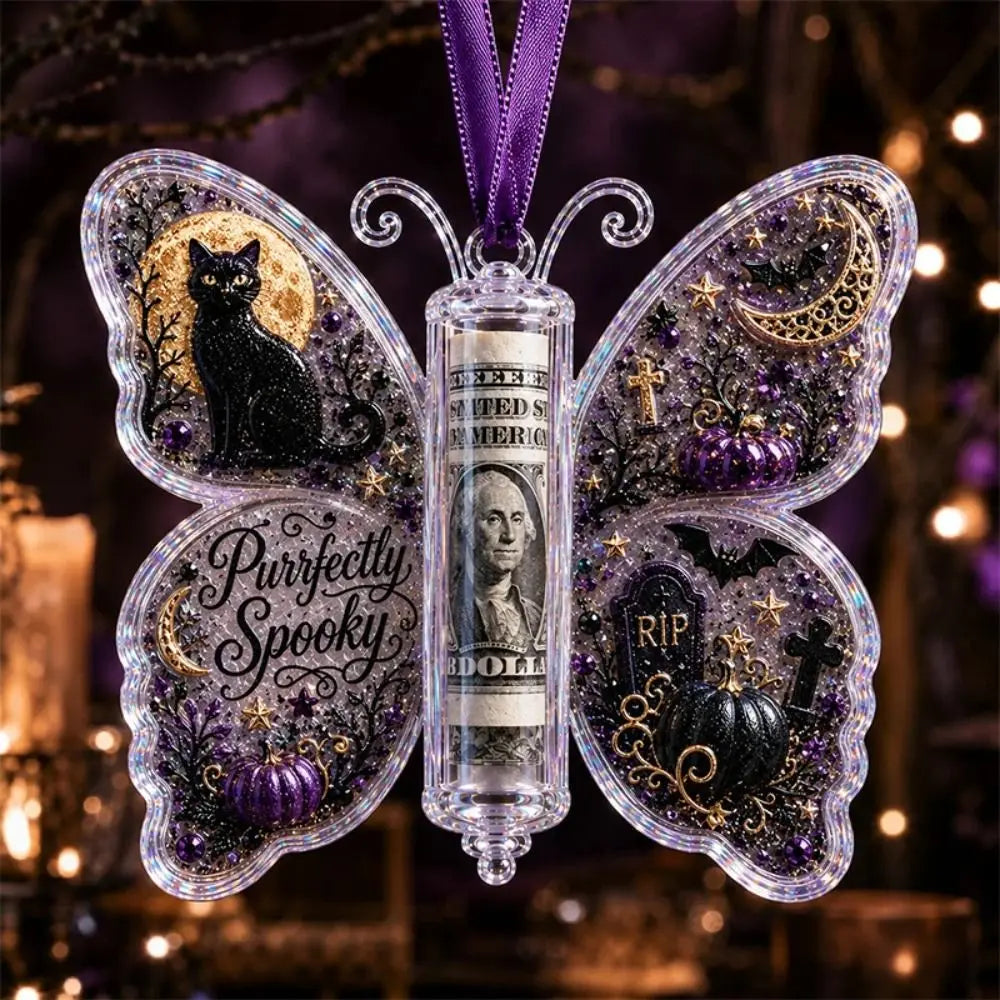 Acrylic Butterfly Money Holder Ornament – Transparent Hanging Holiday Ornament Nixie
