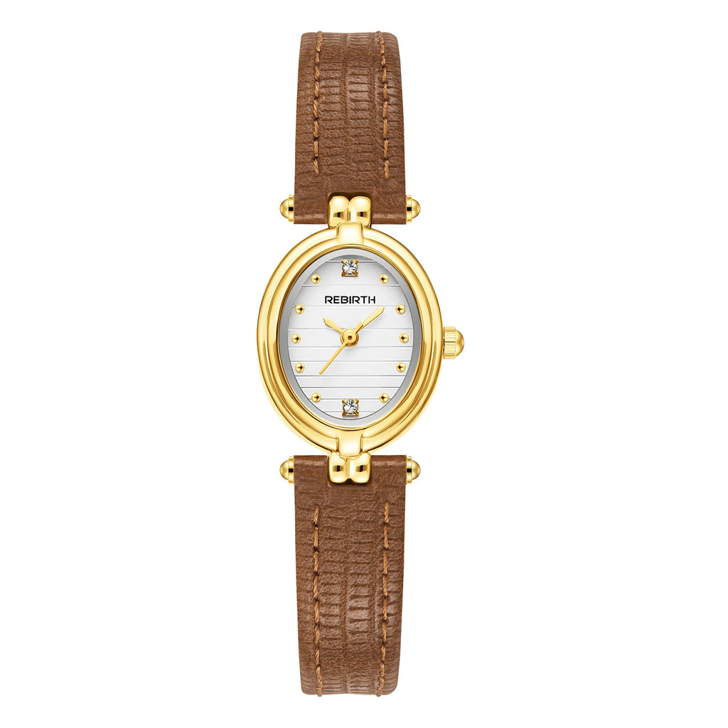 REBIRTH Women's Quartz Watch – Elegant Leather Band, Alloy Case Women's Quartz Watch Nixie Brown