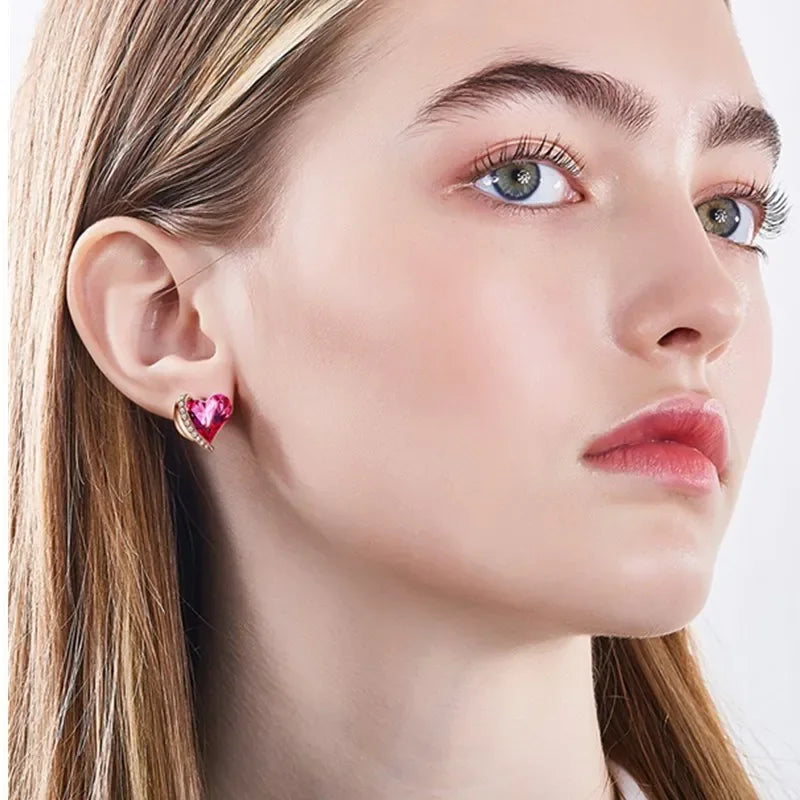 Heart Stud Earrings 925 Silver Plated Rose Gold Crystal Gift Crystal Stud Earrings Nixie