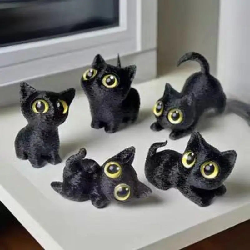 3D Printed Mini Black Cat Figurines Set of 5 – Home Décor Statues Decorative Figurines Nixie