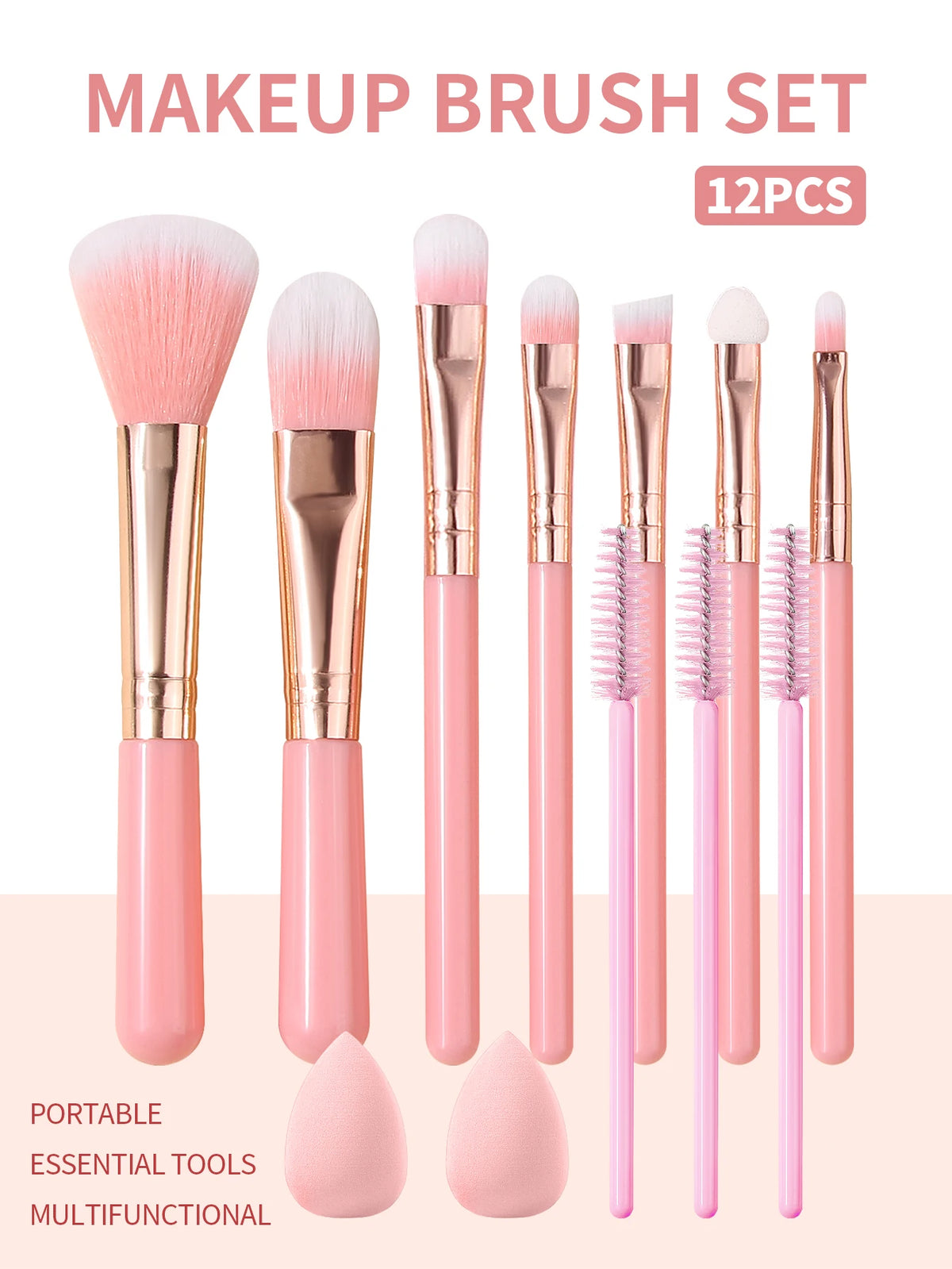 12-Piece Soft Pink Makeup Brush Set with Sponge | Beauty Kit Makeup Brush Set Nixie