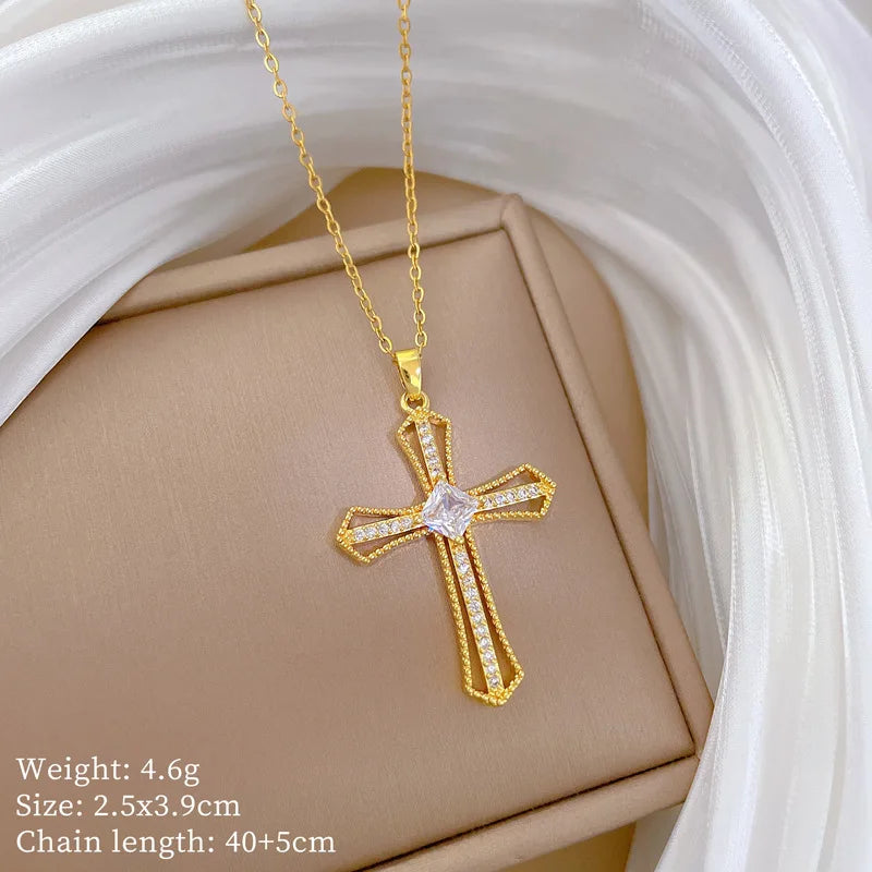 Gold Cross Pendant Necklace – Stainless Steel Choker for Women Pendant Necklace Nixie XL2606-614