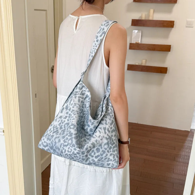 Korean Leopard Print Canvas Tote Bag – Large Capacity Women Canvas Tote Bag Nixie Leopard