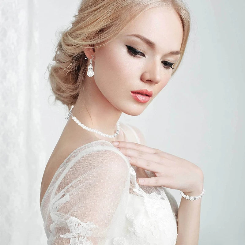 Faux Pearl Choker Necklace Earrings Bracelet Set | Nixie Pearl Jewelry Set Nixie
