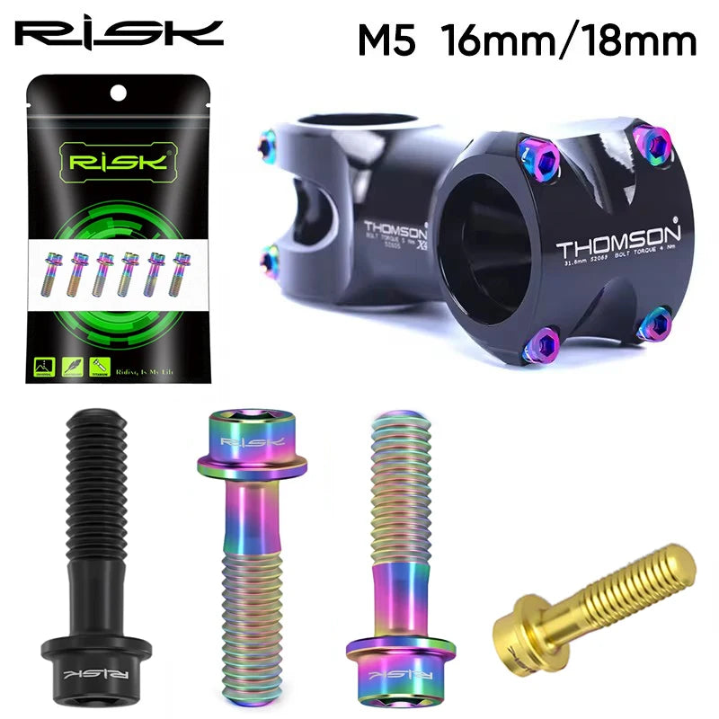 RISK Titanium Stem Bolts 6PCS M5x16/18mm Colorful MTB Bike Screws Titanium Stem Bolts Nixie