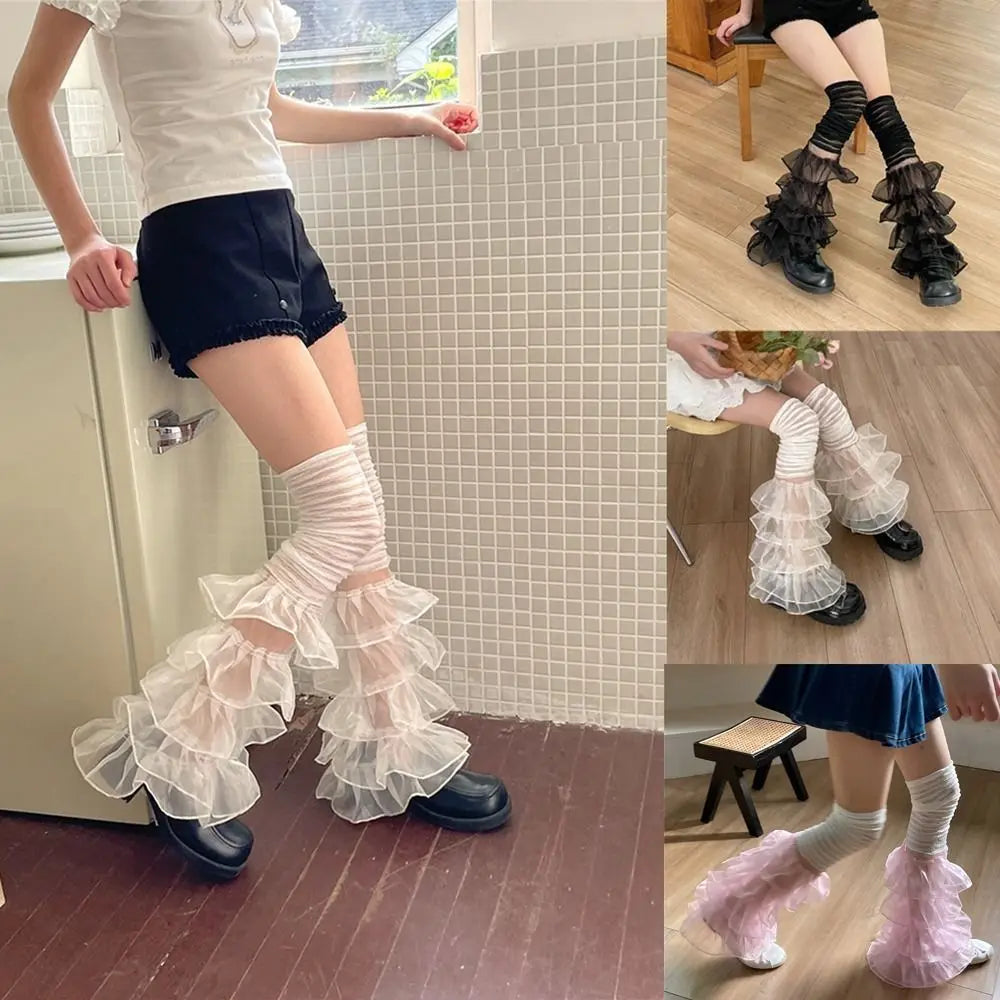 Lace Ruffle Leg Warmers – Soft Stretchy Mesh Stacked Style Lace Leg Warmers Nixie