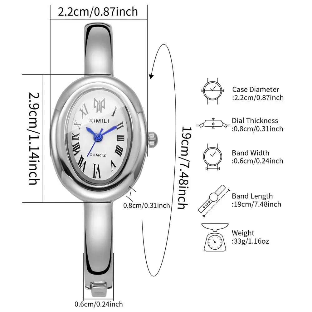 Oval Dial Bangle Bracelet Watch – Elegant Ladies Quartz Watch Ladies Bangle Watch Nixie