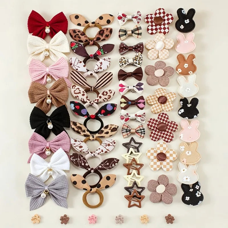 170-Pc Girls Elastic Hair Bands Set – Leopard & Caramel Colors Girls Hair Accessories Nixie