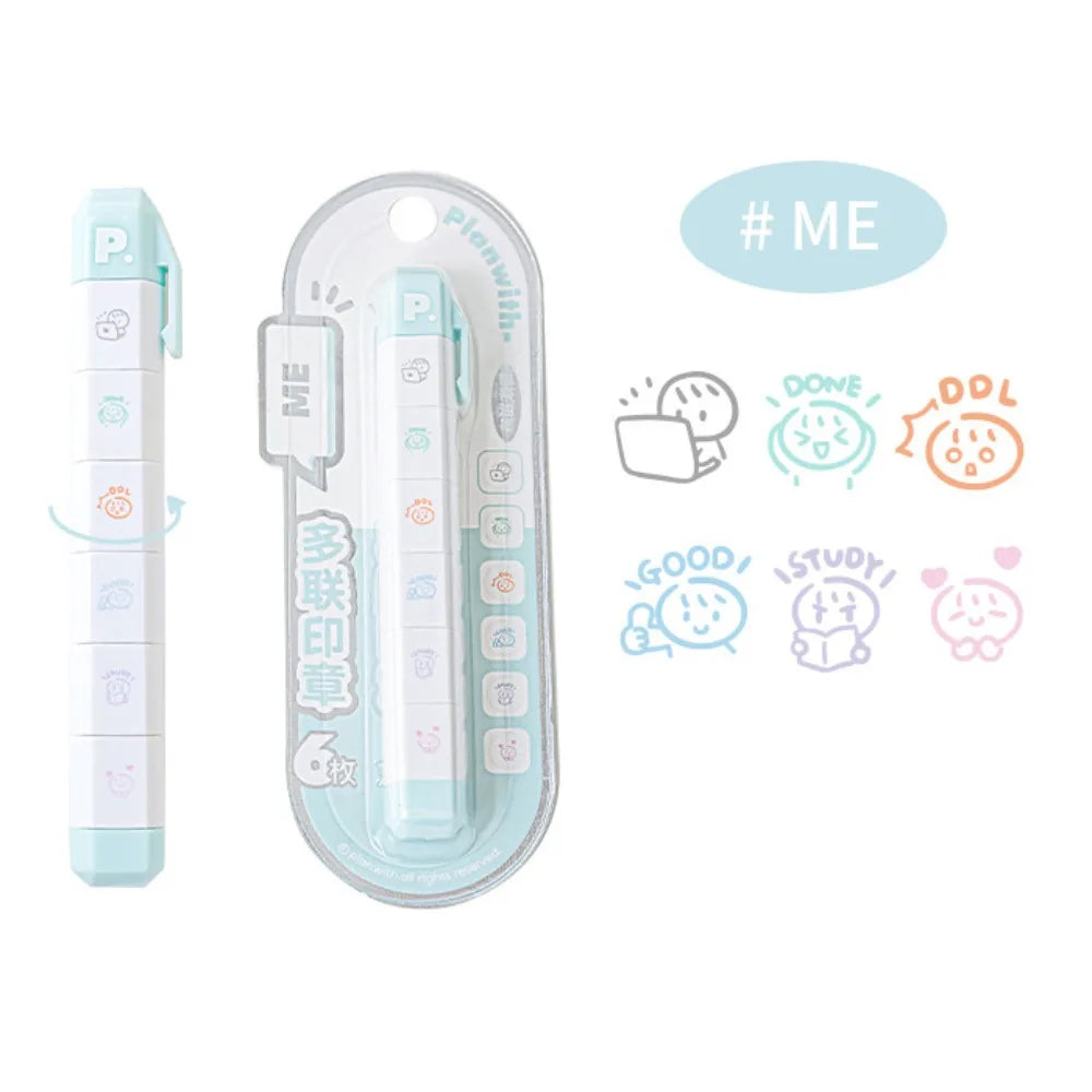 Cartoon Self-Ink Stamp Pen – 6 Patterns Kids Diary Seal Self-Ink Stamp Pen Nixie 01