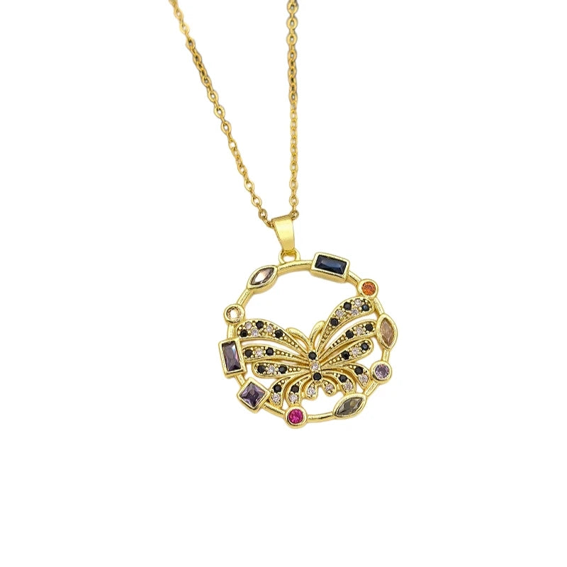Colorful Butterfly Pendant Necklace Gold Stainless Steel Choker Pendant Necklace Nixie