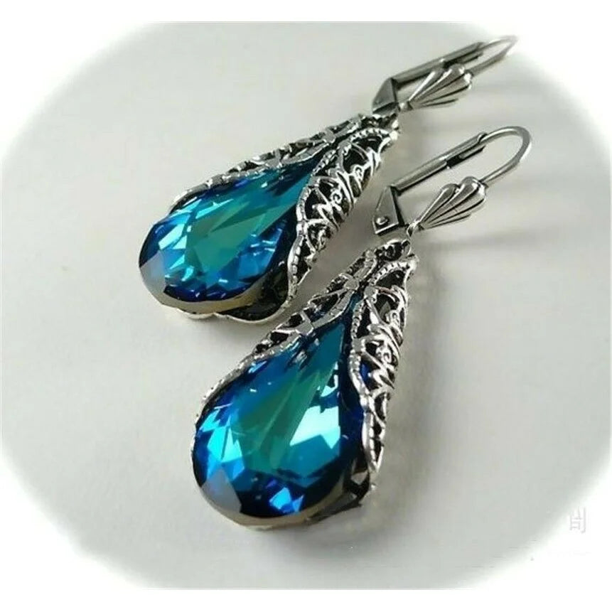 Black Crystal Dangle Earrings – Vintage Geometric Fashion Crystal Dangle Earrings Nixie Blue