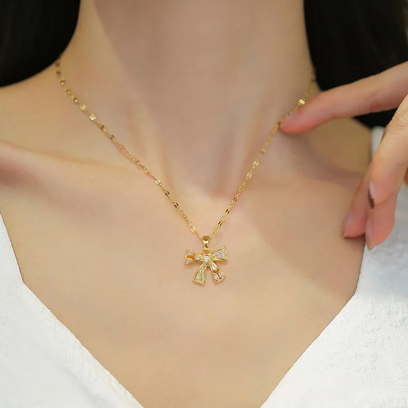 Butterfly Pendant Choker Necklace – Gold Stainless Steel Pendant Choker Necklace Nixie