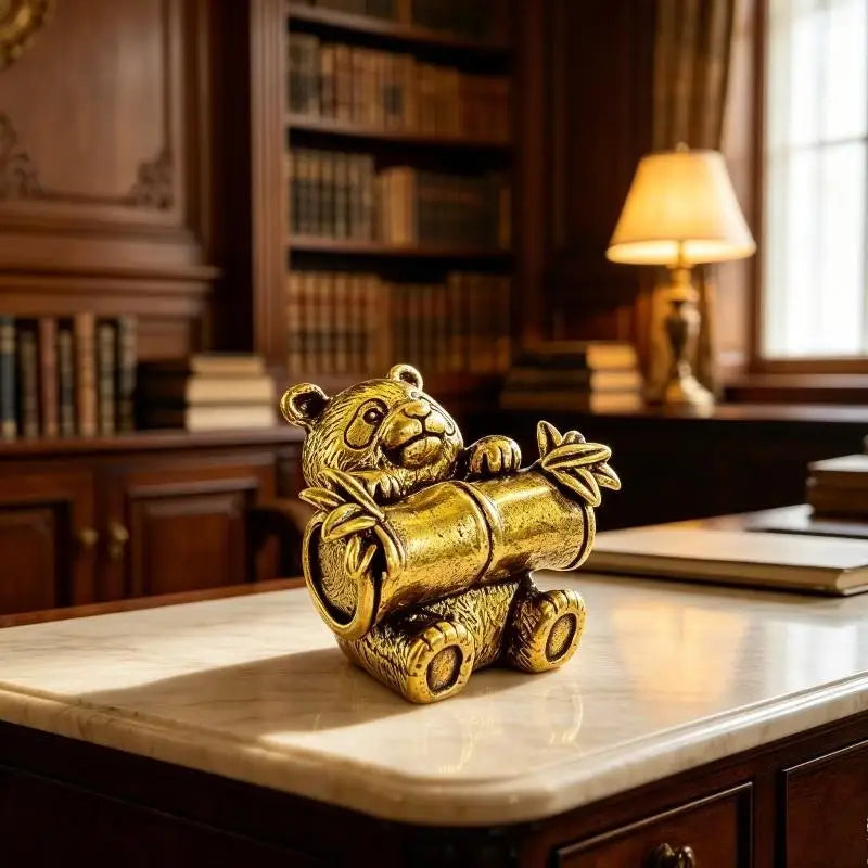 Brass Panda Statue Tea Pet & Desktop Figurine | 1 or 2 Pcs Brass Figurine Statue Nixie