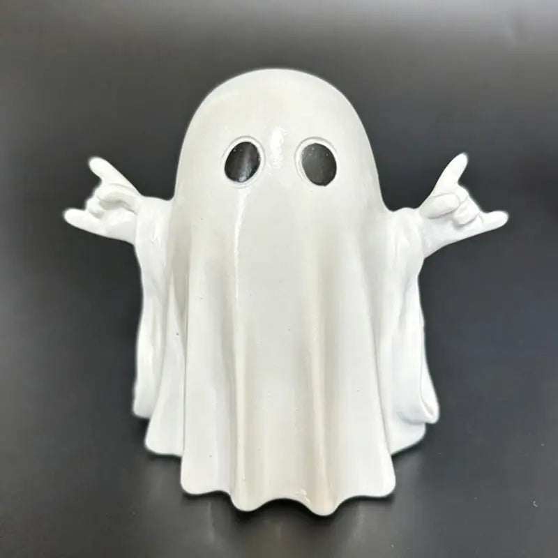Cute Halloween Ghost Resin Statue – Mini Desktop Shelf Décor Halloween Resin Ornament Nixie A4