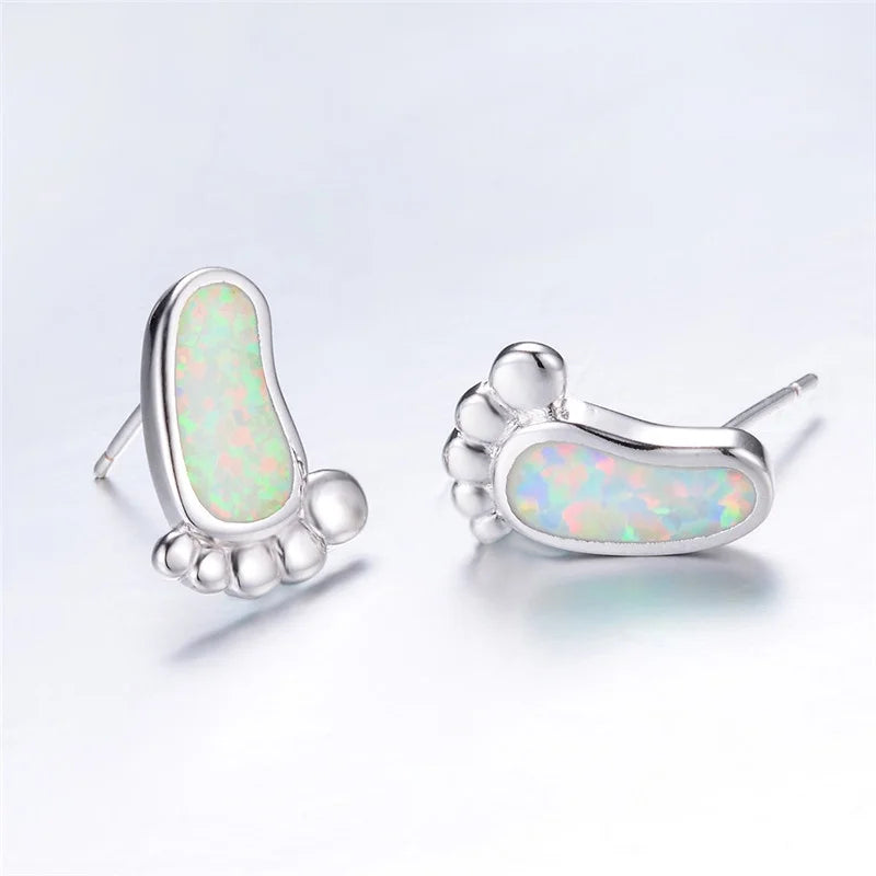 Blue Simulated Opal Glass Vintage Stud Earrings – Hypoallergenic Stud Earrings Nixie White