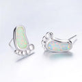 Blue Simulated Opal Glass Vintage Stud Earrings | Hypoallergenic Stud Earrings Nixie White