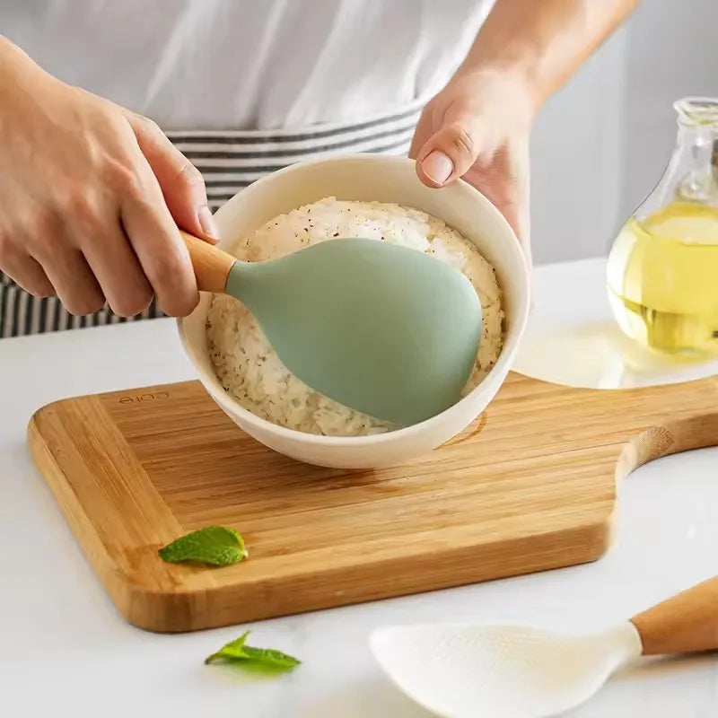 Wooden Handle Silicone Rice Spoon – Non-Stick & Heat Resistant Kitchen Utensil Nixie