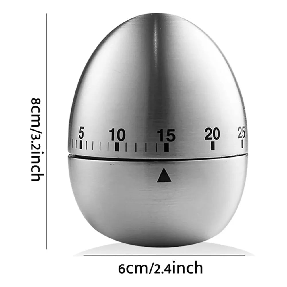 2PCS Mechanical Kitchen Timer – Stainless Steel, 60-Min Wind-Up