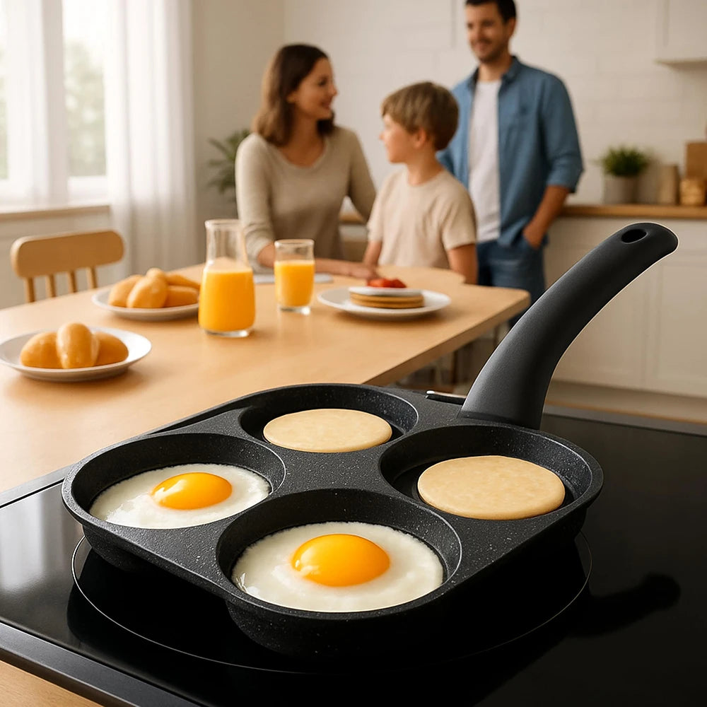 Nonstick 4-Cup Egg Pan Cast Iron Gas & Induction Compatible Egg Frying Pan Nixie