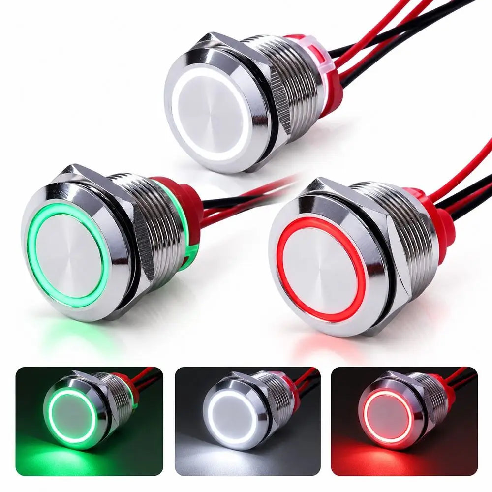 Metal Latching Push Button Switch 16/19/22mm Pre-Wired Panel Mount