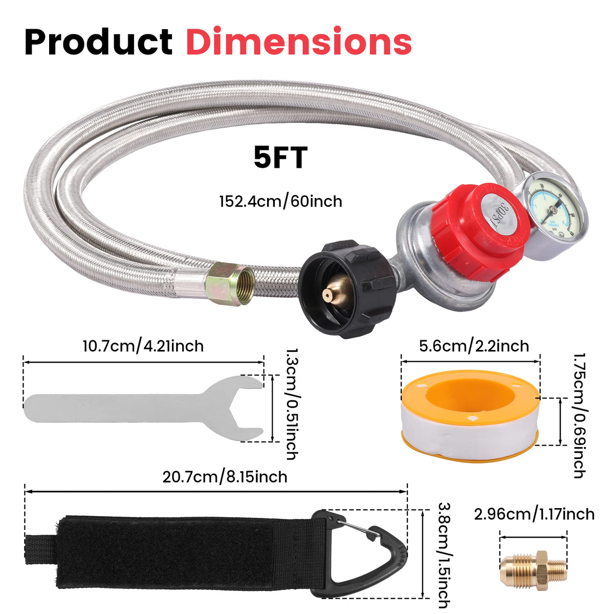 Adjustable Propane Regulator Hose with Gauge – 5FT Braided Propane Regulator Hose Nixie US Regulations 5FT