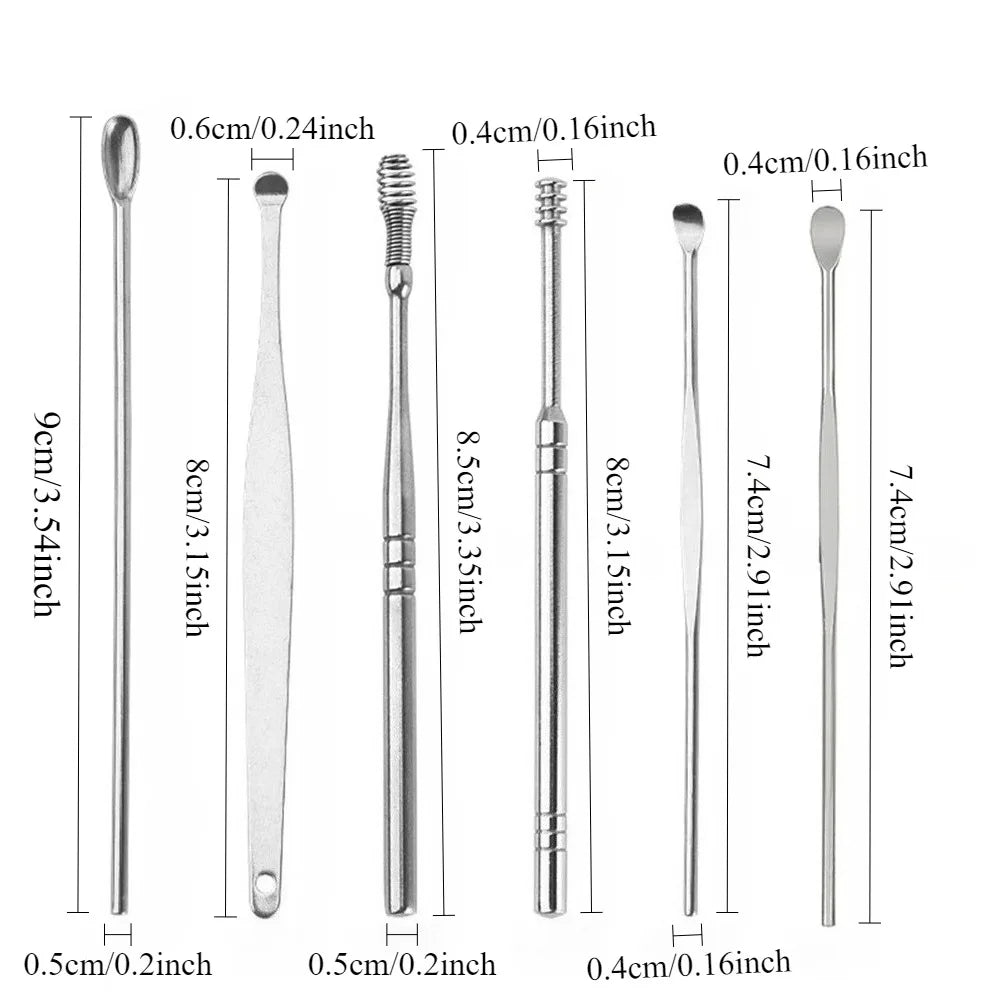 6-Piece Stainless Steel Ear Wax Removal Tool Set Ear Cleaning Tool Nixie