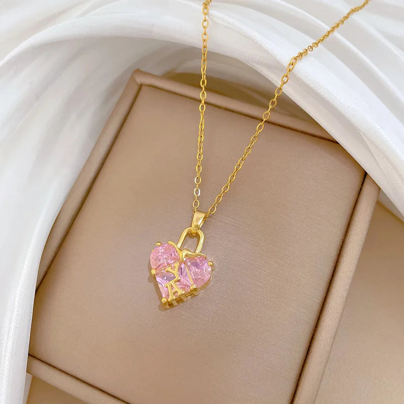 Heart Lock Pendant Choker Necklace | Gold Stainless Steel Pendant Choker Necklace Nixie
