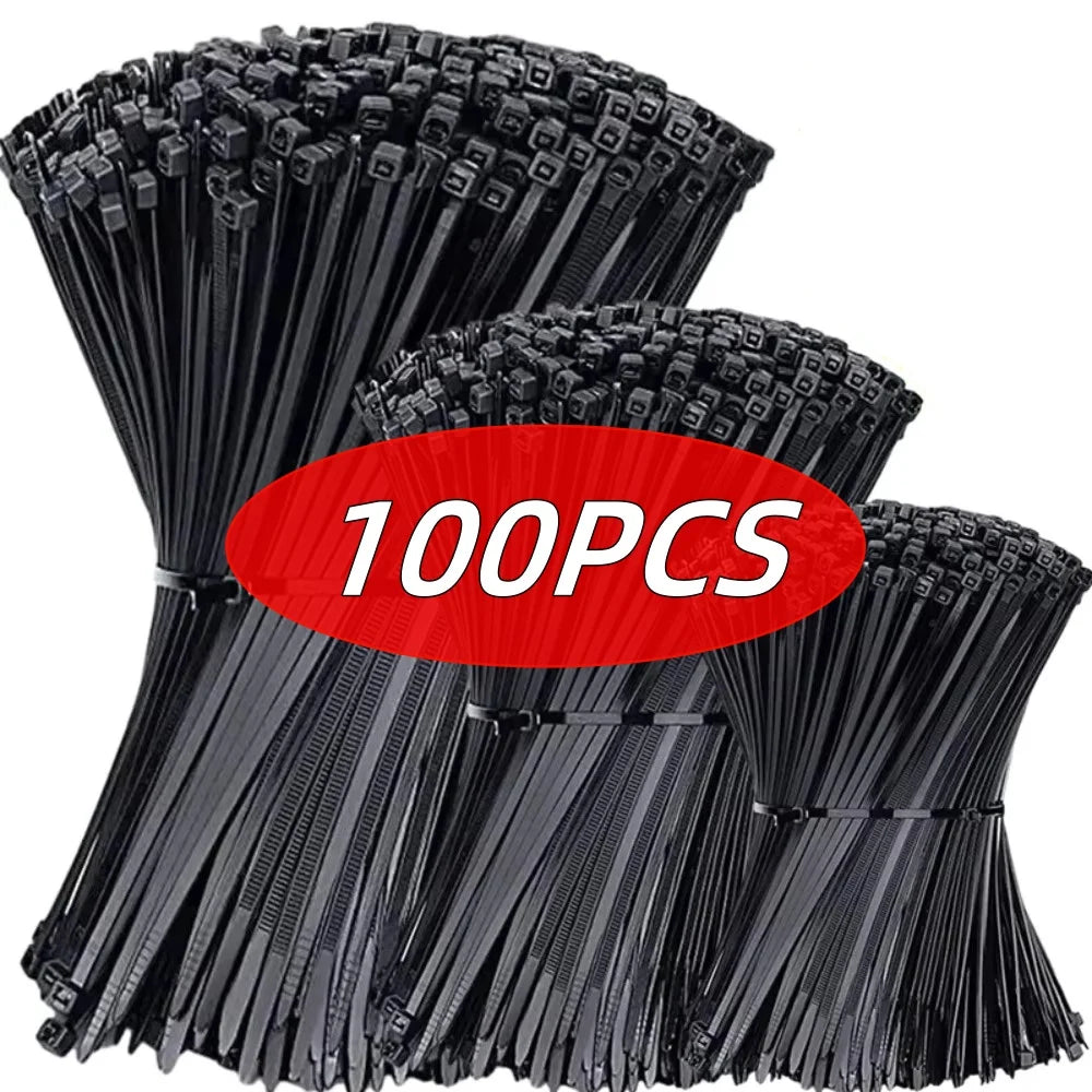 100 PCS Nylon Cable Ties Set – Black Self-Locking Zip Wraps Nylon Cable Ties Nixie