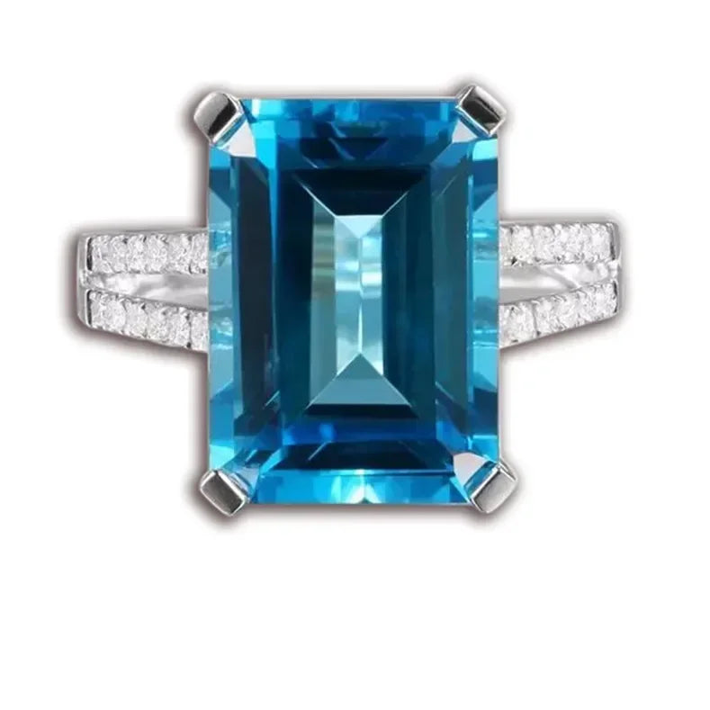 Silver Aquamarine Zircon Ring – Unisex Wedding Band Sizes 6–10 Fashion Ring Nixie
