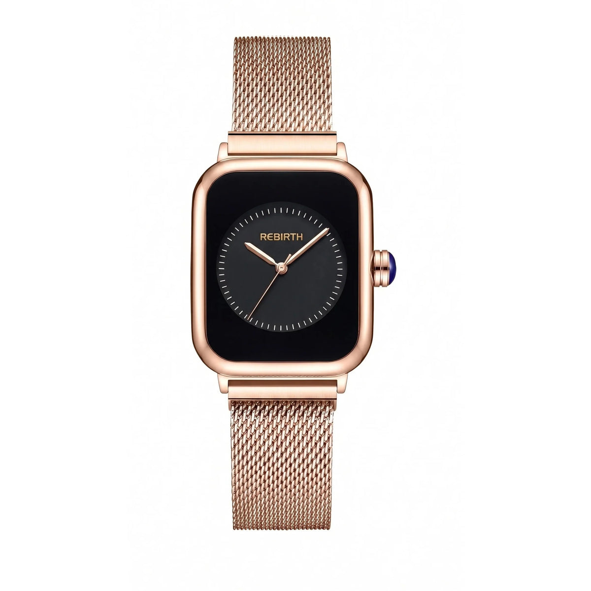 REBIRTH Rose Gold Square Women's Watch – Black Dial Quartz Women's Quartz Watch Nixie Rose